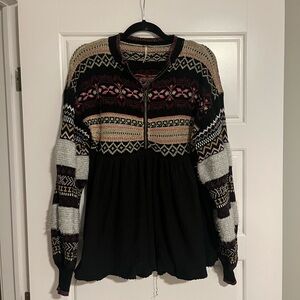 Free People Women's Black Cozy Cottage Half Zip Sweater